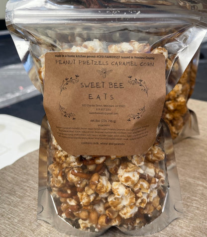 Peanut pretzel caramel corn